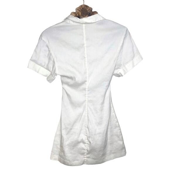 Zara Dress White Collared Mini Twist Midriff Cutout Button Side Linen Blend S - Picture 2 of 10